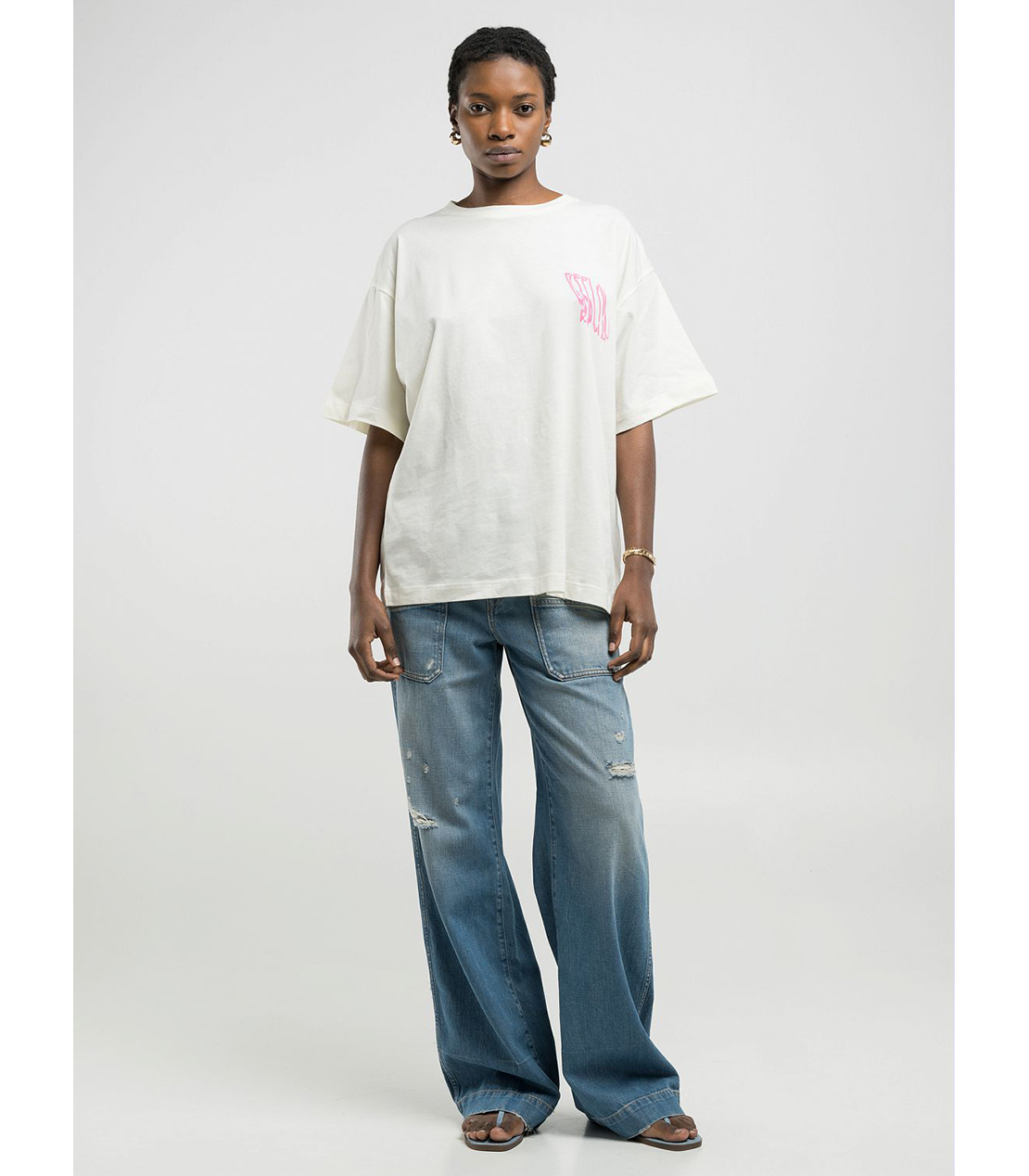 ボーイフィットコットンジャージーレタリングプリントTシャツ 詳細画像 バターホワイト 4